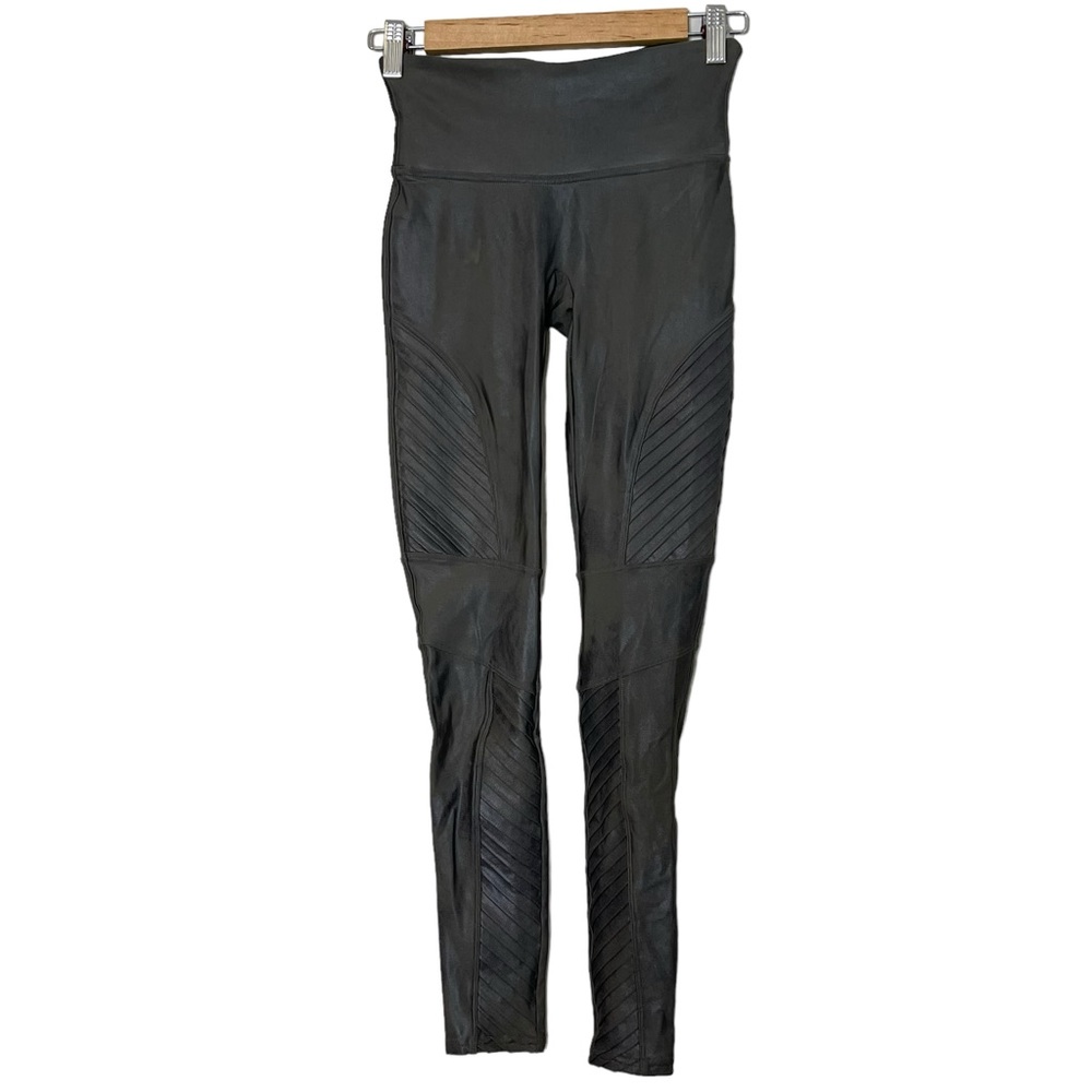 Spanx Womens Faux Leather Moto Leggings Size S Gray Moss Green